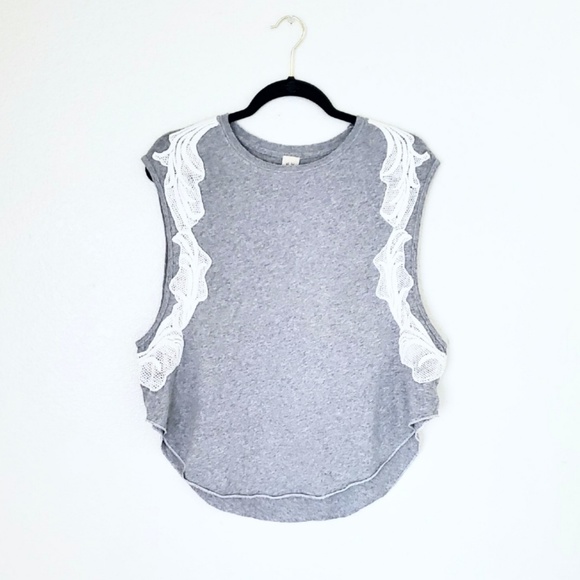 We The Free Grey Top with Lace Side Panels - Picture 1 of 7